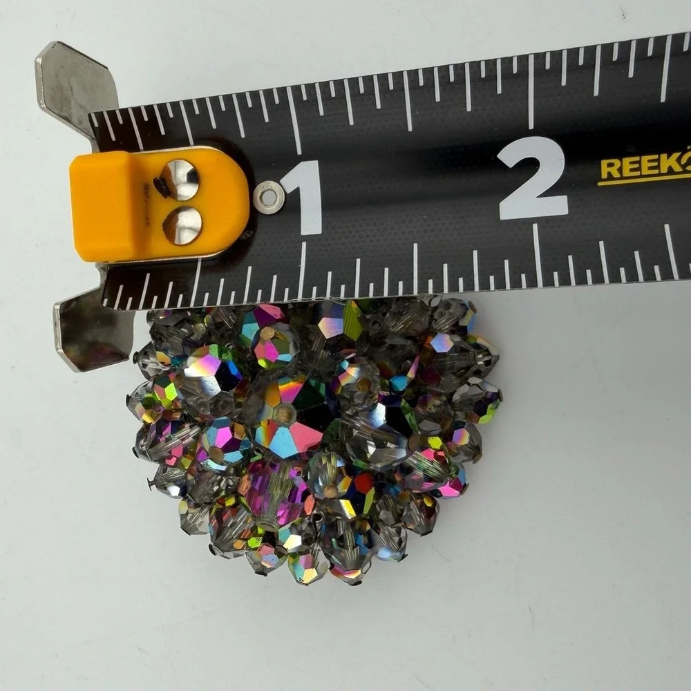 Vintage Dome Crystal Brooch Multicolor AB Aurora Borealis Cluster Filigree Retro